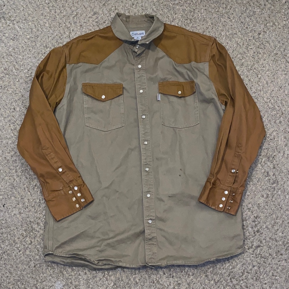 Carhartt Khaki and Tan Button-Up Shirt